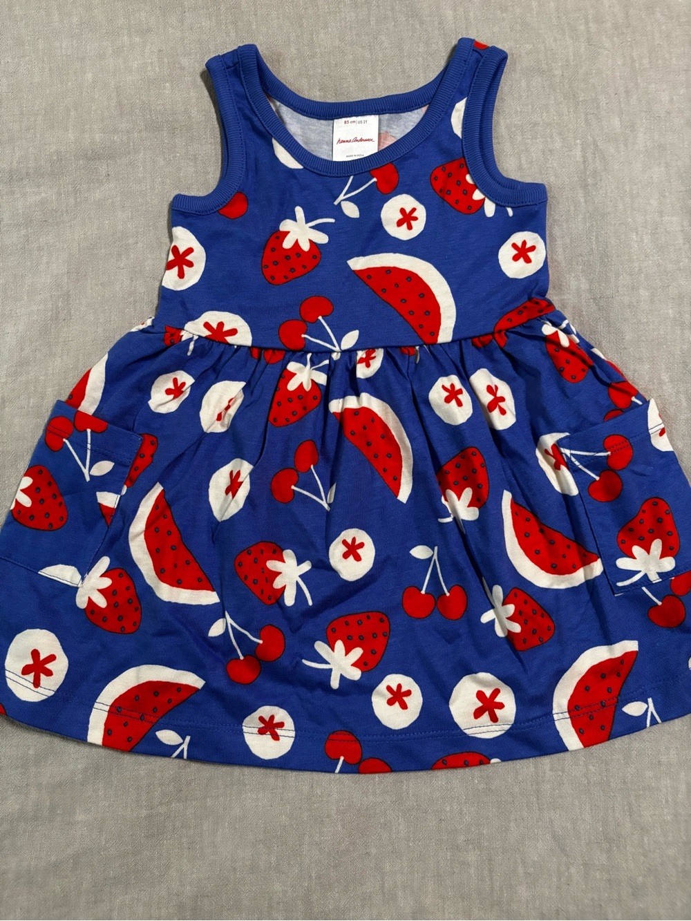 Hanna Andersson PatrioRoyal Blue Fruit Print Tank Dress with Red & White NWOT
